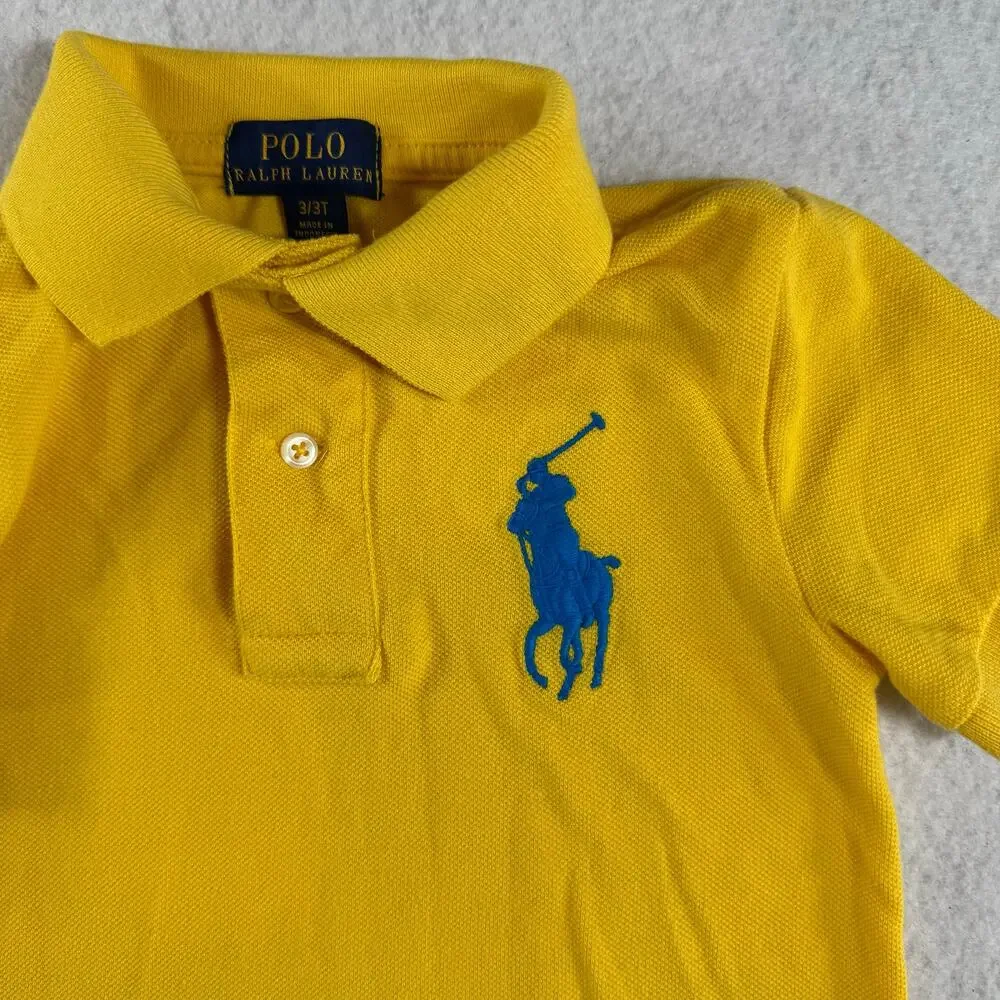 Ralph Lauren 3/3T Big Pony Cotton Mesh Yellow with Big Blue logo Polo Shirt